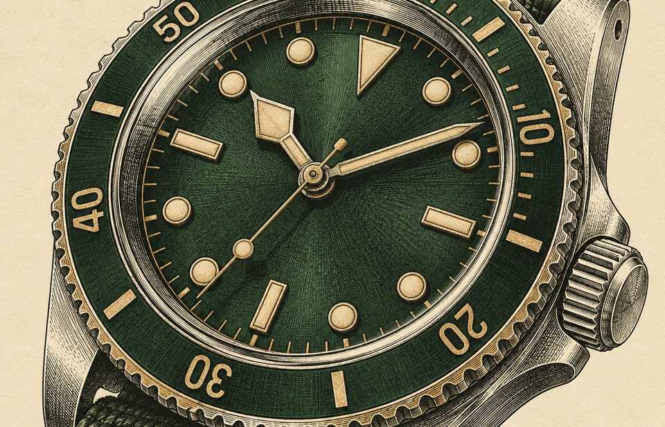 A green-dial diver on a nylon strap
